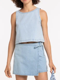 Top denim à bretelles femme