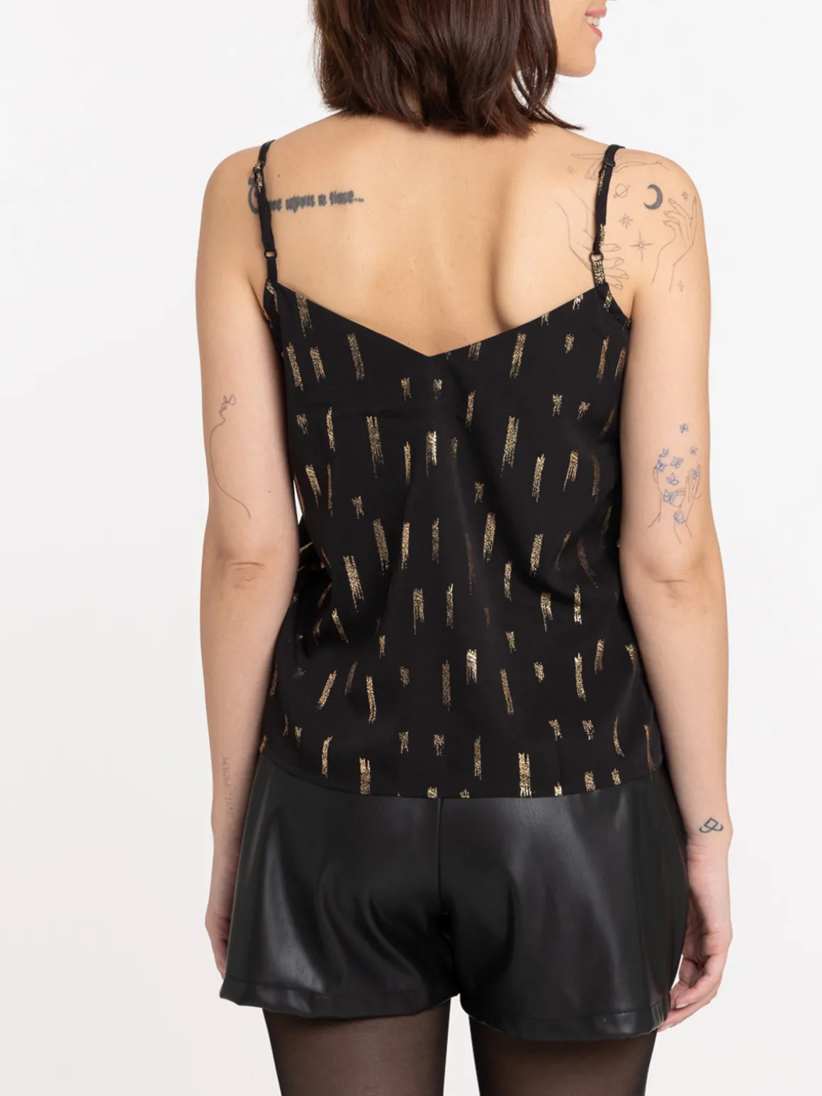 Top festonné noir et doré femme