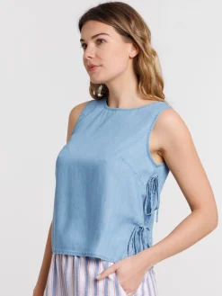 Top noué côté bleu pâle femme