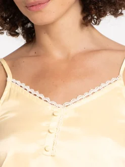 Top satin col V femme