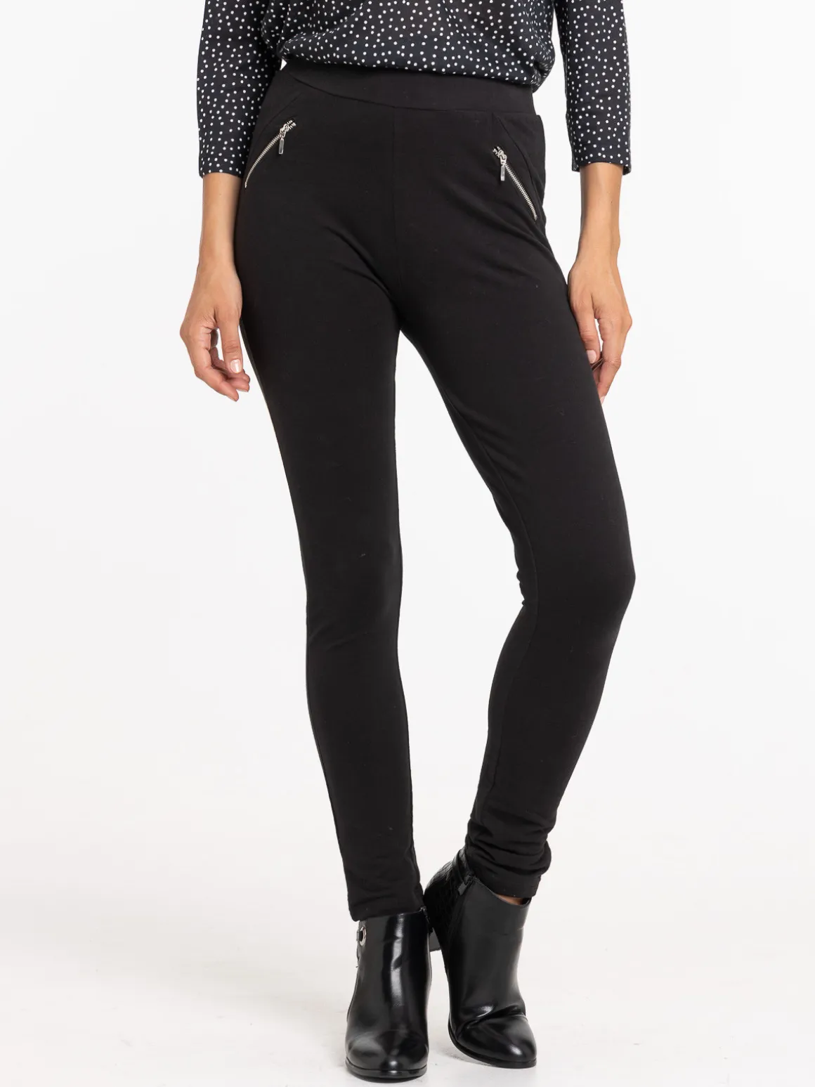 Tregging noir détails zippés femme