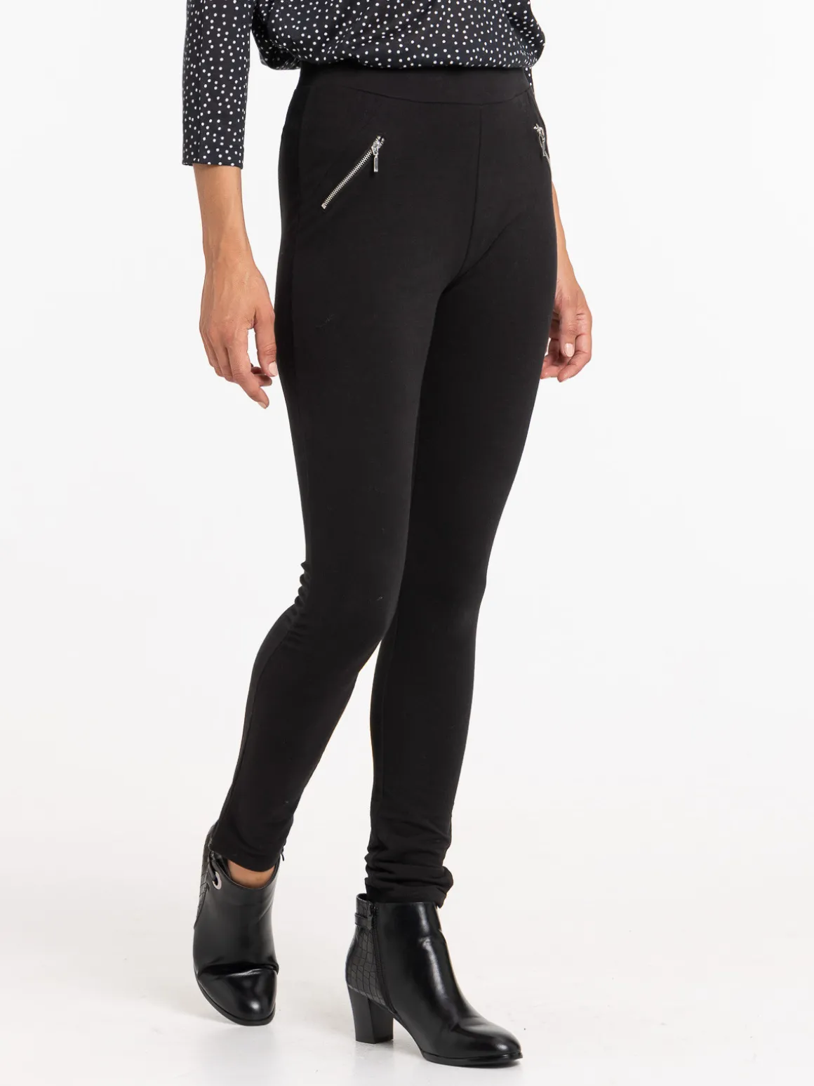 Tregging noir détails zippés femme