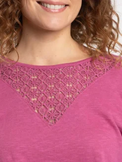 T-shirt aubergine dentelle macramé femme