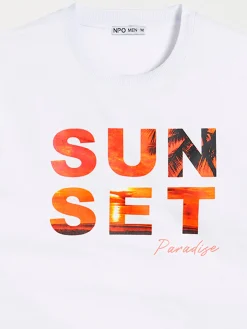 T-shirt blanc sunset paradise homme
