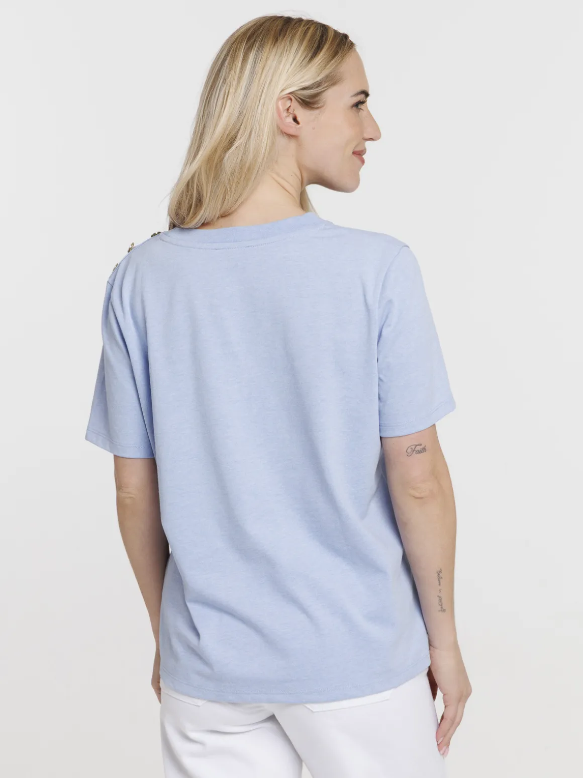 T-shirt boutons épaule gauche femme