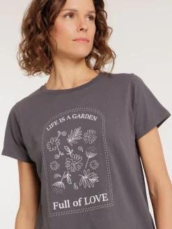 T-shirt col rond motif fleurs femme