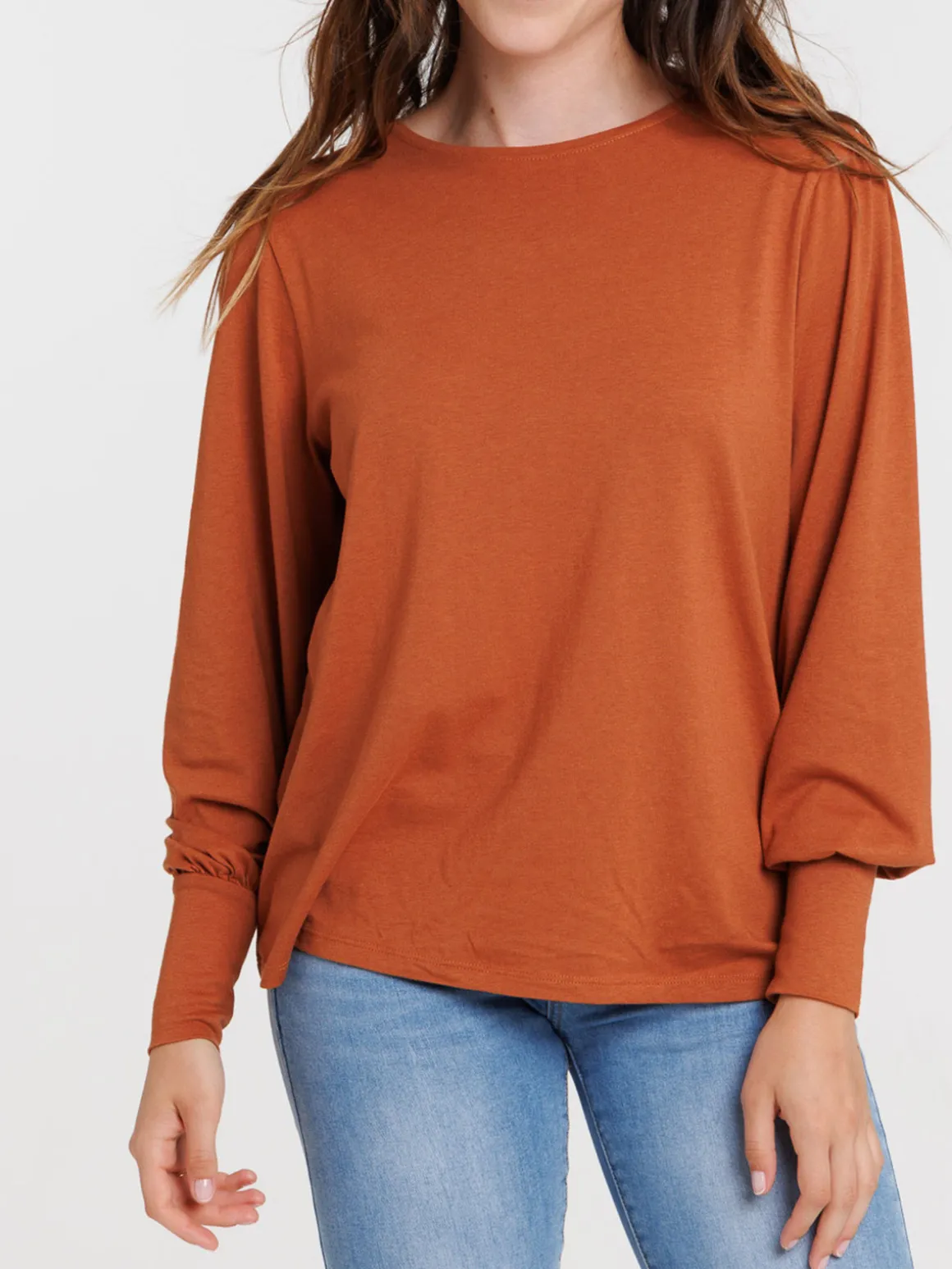 T-shirt col rond ocre rougi femme