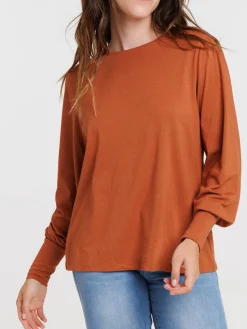 T-shirt col rond ocre rougi femme