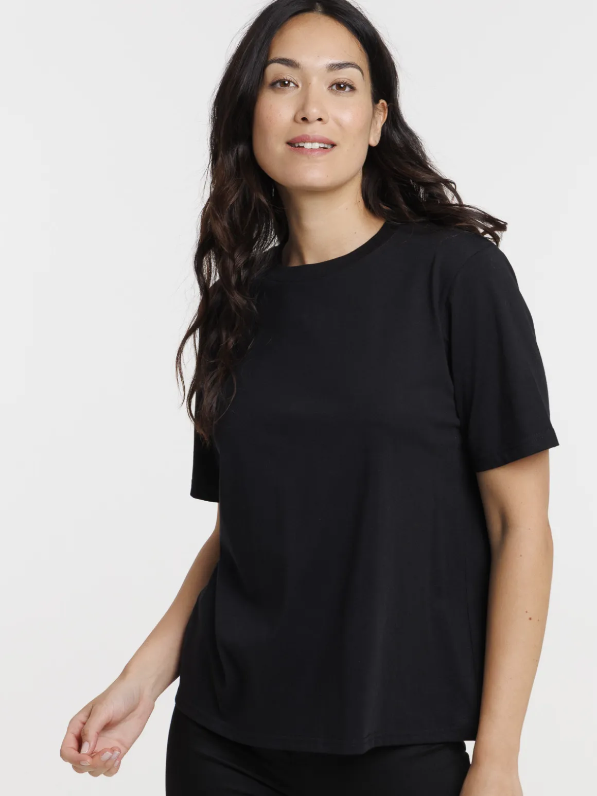 T-shirt col rond oversized noir femme