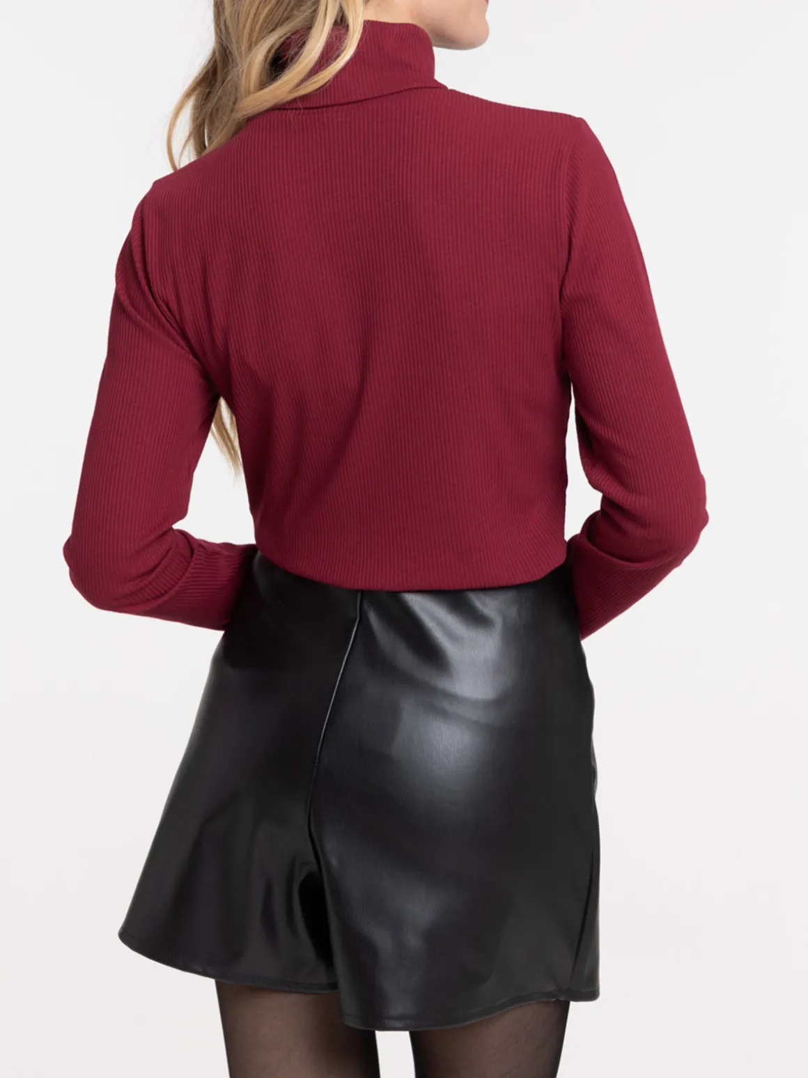 T-shirt col roulé bourgogne femme