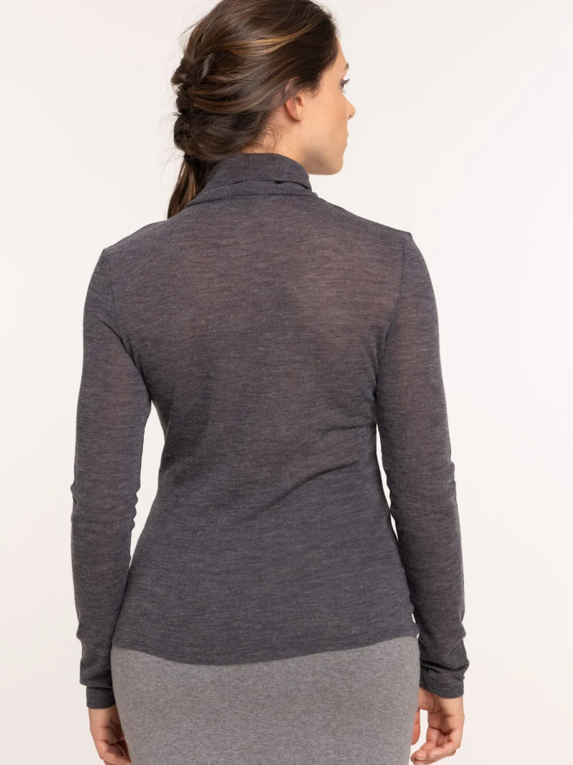 T-shirt col roulé gris anthracite femme