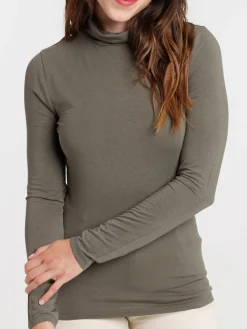 T-shirt col roulé urban kaki femme