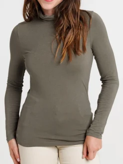 T-shirt col roulé urban kaki femme