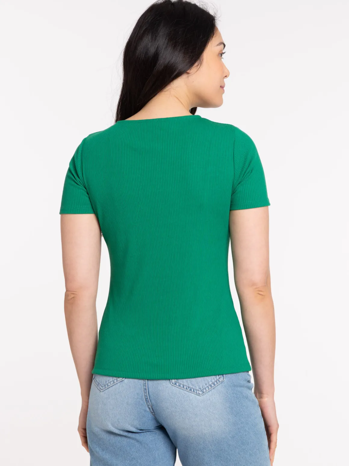 T-shirt col V anneau vert bosphore femme