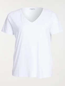 T-shirt col V blanc grande taille femme