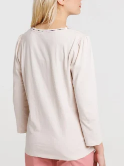 T-shirt col V crème grisée femme