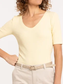 T-shirt col V côtelé femme