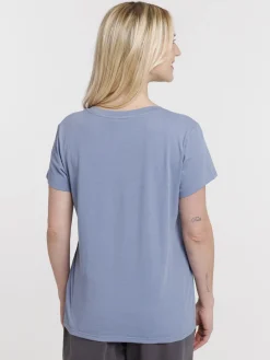 T-shirt col V denim bleu femme