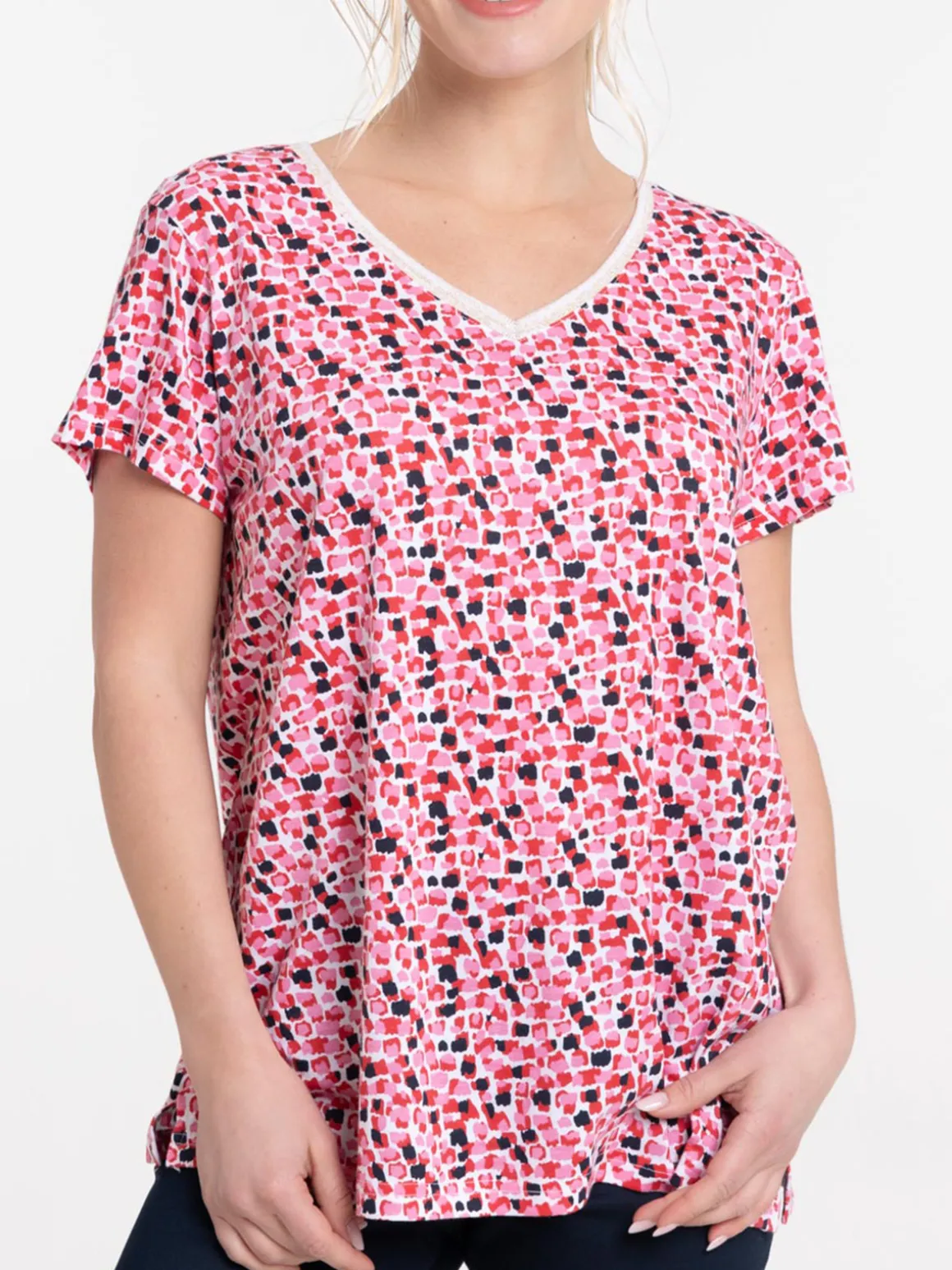 T-shirt col V imprimé femme