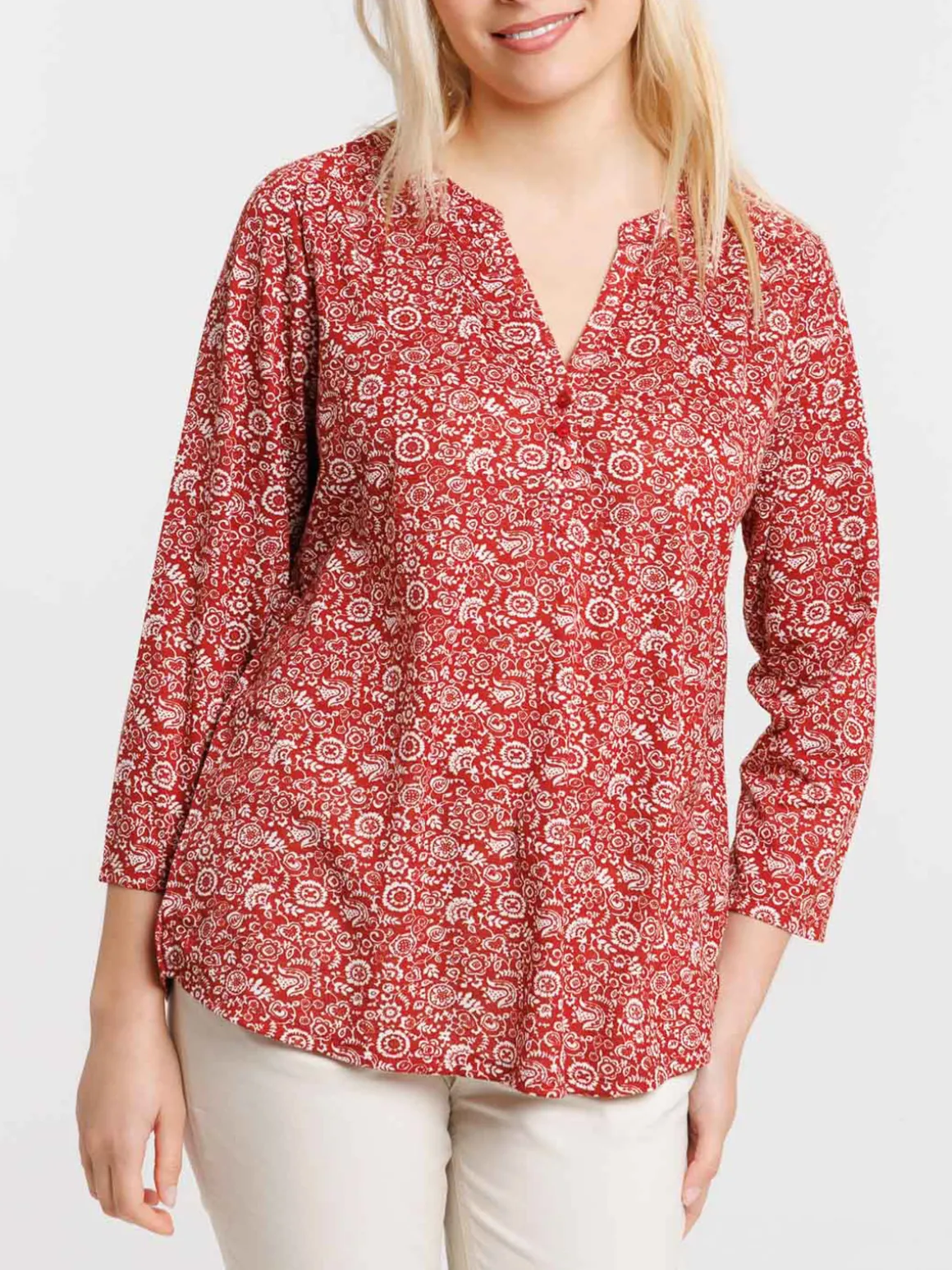T-shirt col V imprimé femme