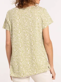 T-shirt col V imprimé fleuri femme