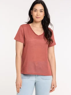 T-shirt col V marsala femme