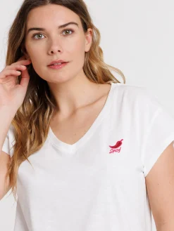 T-shirt col V motif piment femme