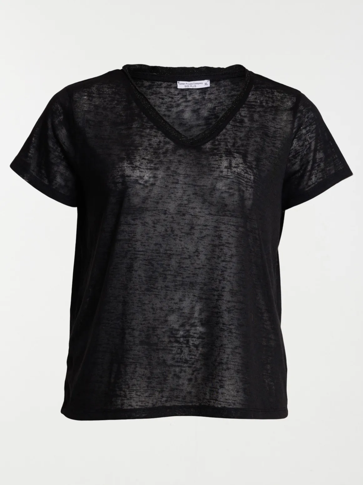 T-shirt col V noir grande taille femme