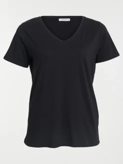 T-shirt col V noir grande taille femme