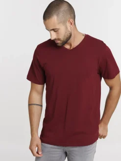 T-shirt col V pourpre homme