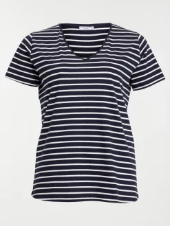 T-shirt col V rayé grande taille femme