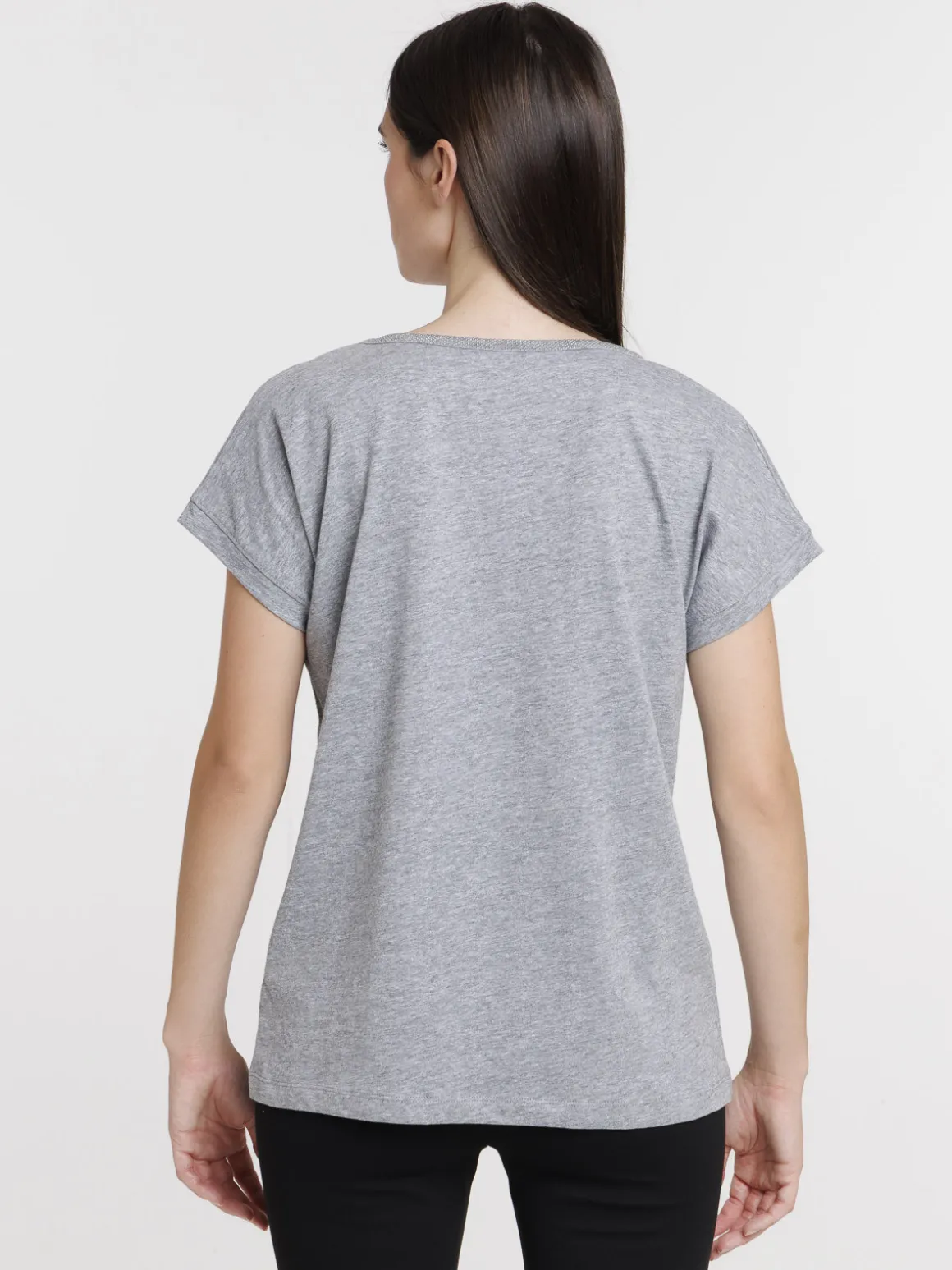 T-shirt col V strass femme