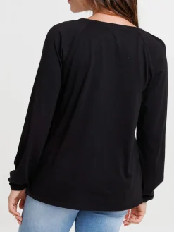 T-shirt col V studs noir femme