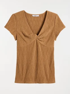 T-shirt col V tabac femme