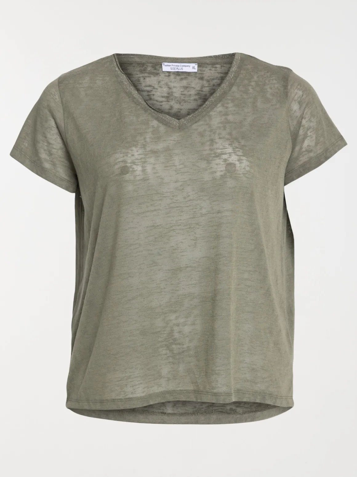 T-shirt col V vert grande taille femme