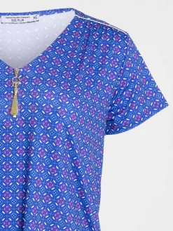 T-shirt col V zippé grande taille femme
