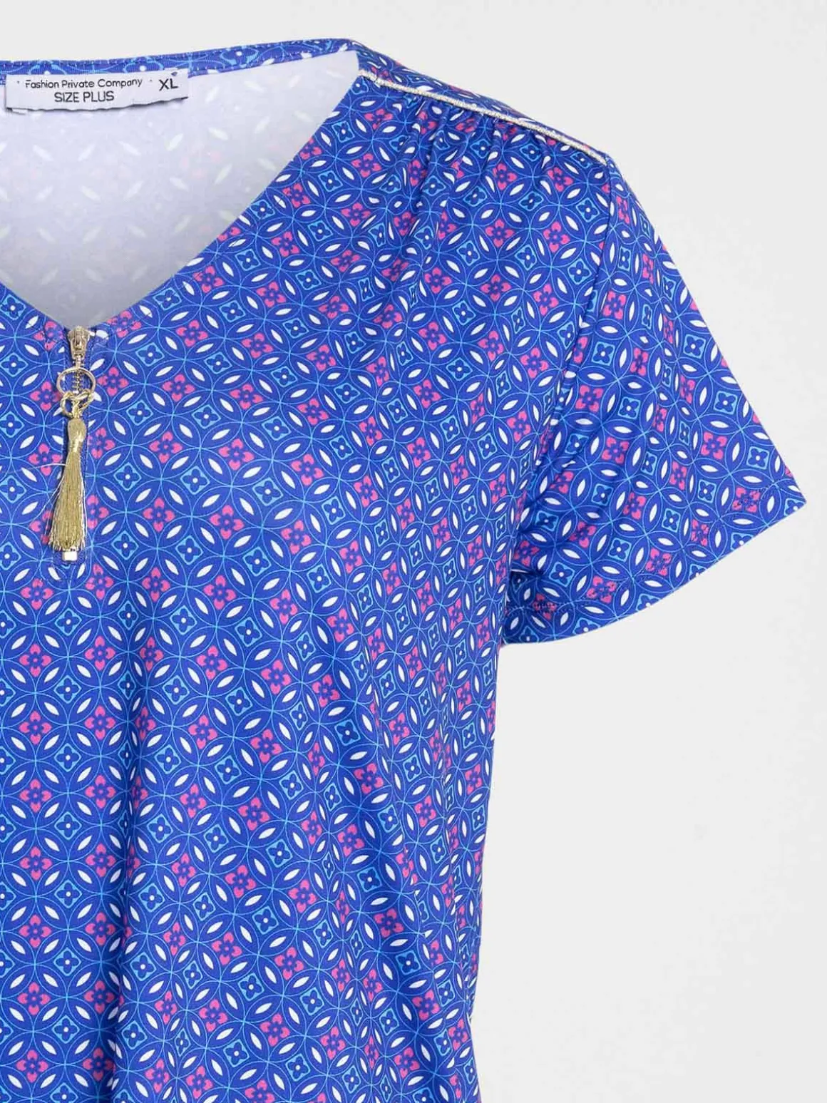 T-shirt col V zippé grande taille femme