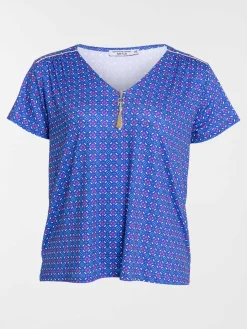 T-shirt col V zippé grande taille femme