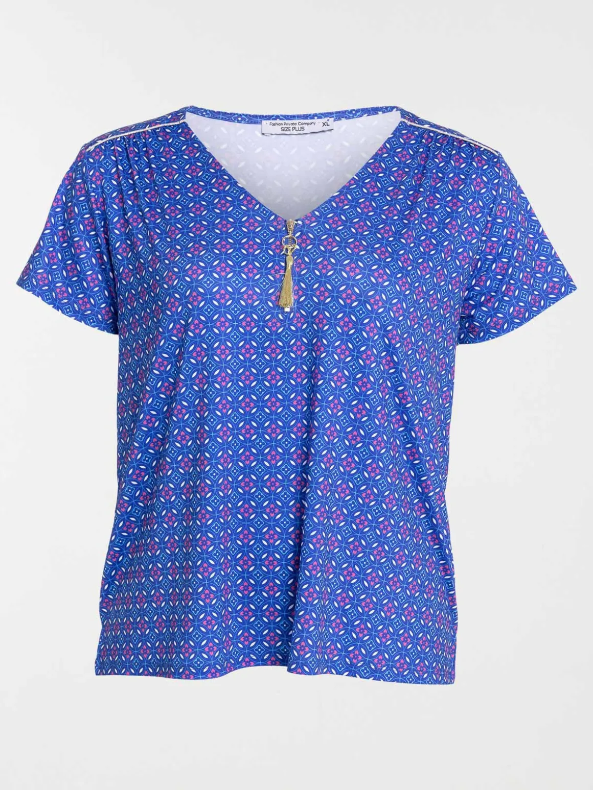 T-shirt col V zippé grande taille femme