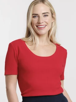 T-shirt cotelé rouge tango femme