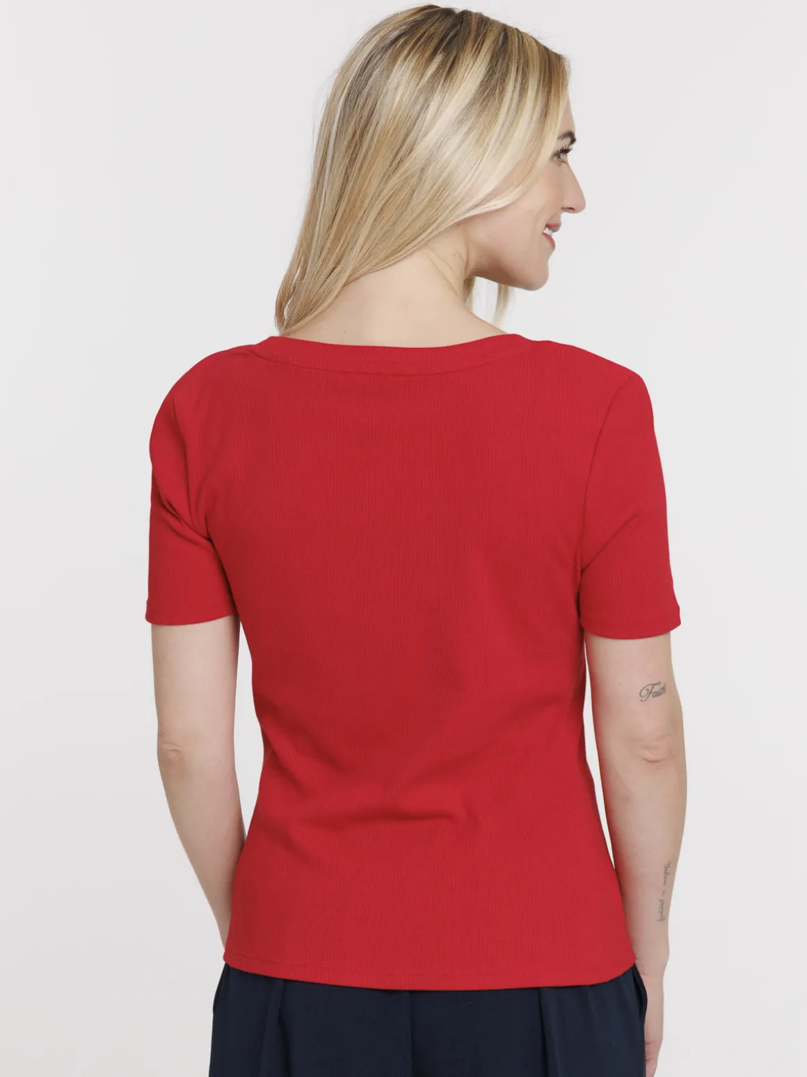 T-shirt cotelé rouge tango femme