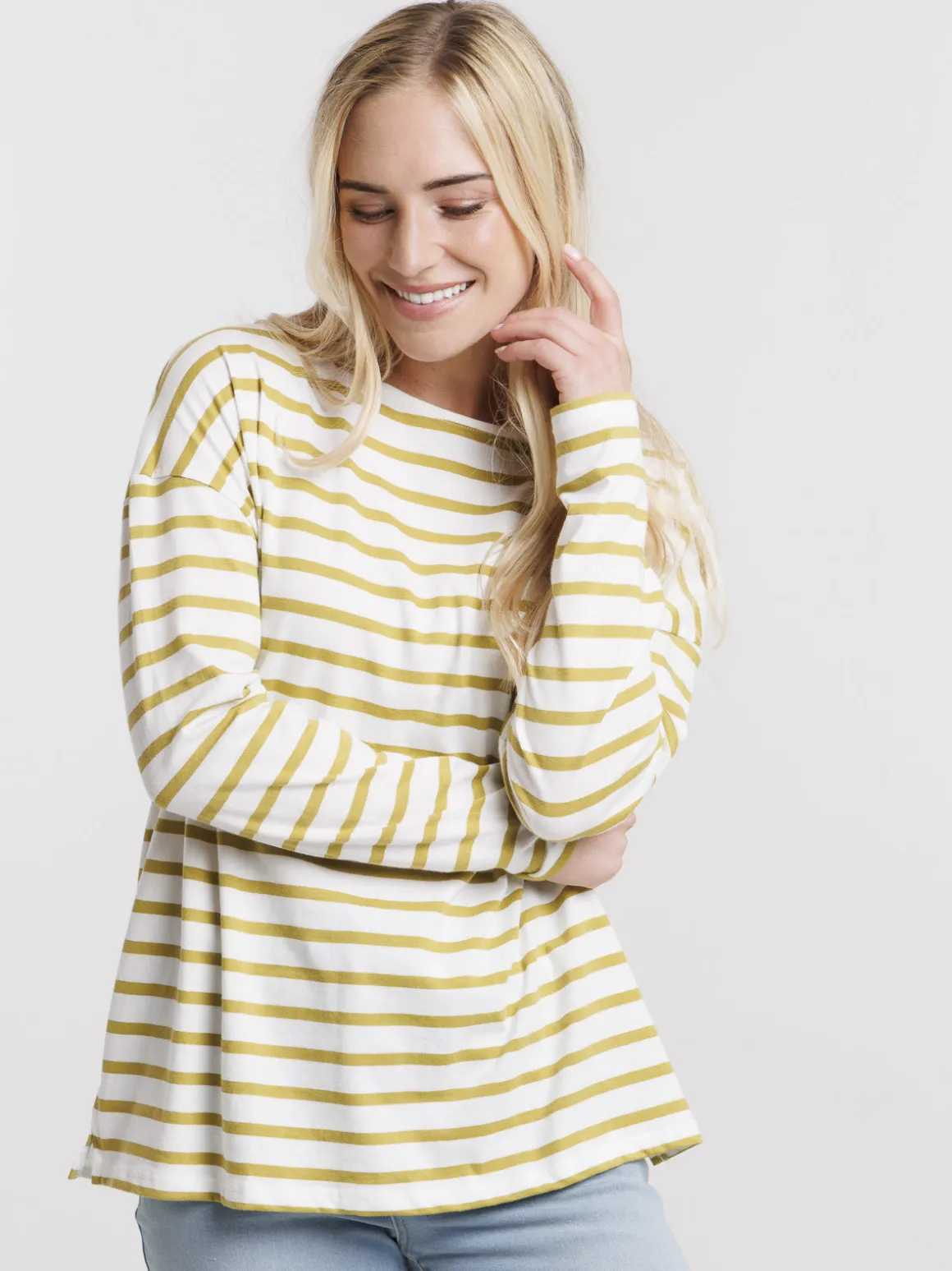 T-shirt écru rayé olivette femme