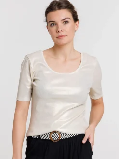 T-shirt côtelé coloris nacre femme