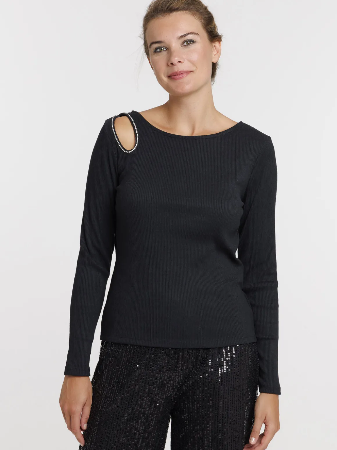T-shirt découpe avec strass femme