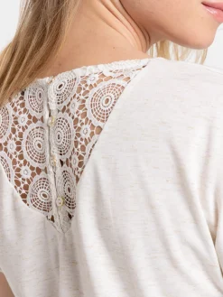 T-shirt dentelle macramé dos écru femme