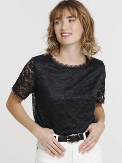 T-shirt dentelle noir femme