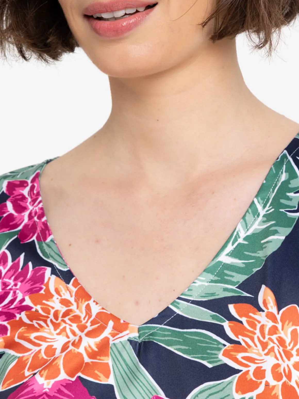 T-shirt fleuri manches volantées femme
