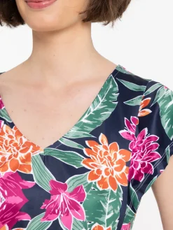 T-shirt fleuri manches volantées femme