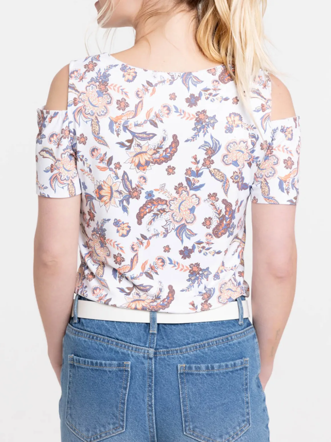 T-shirt fleuri épaules dénudées femme