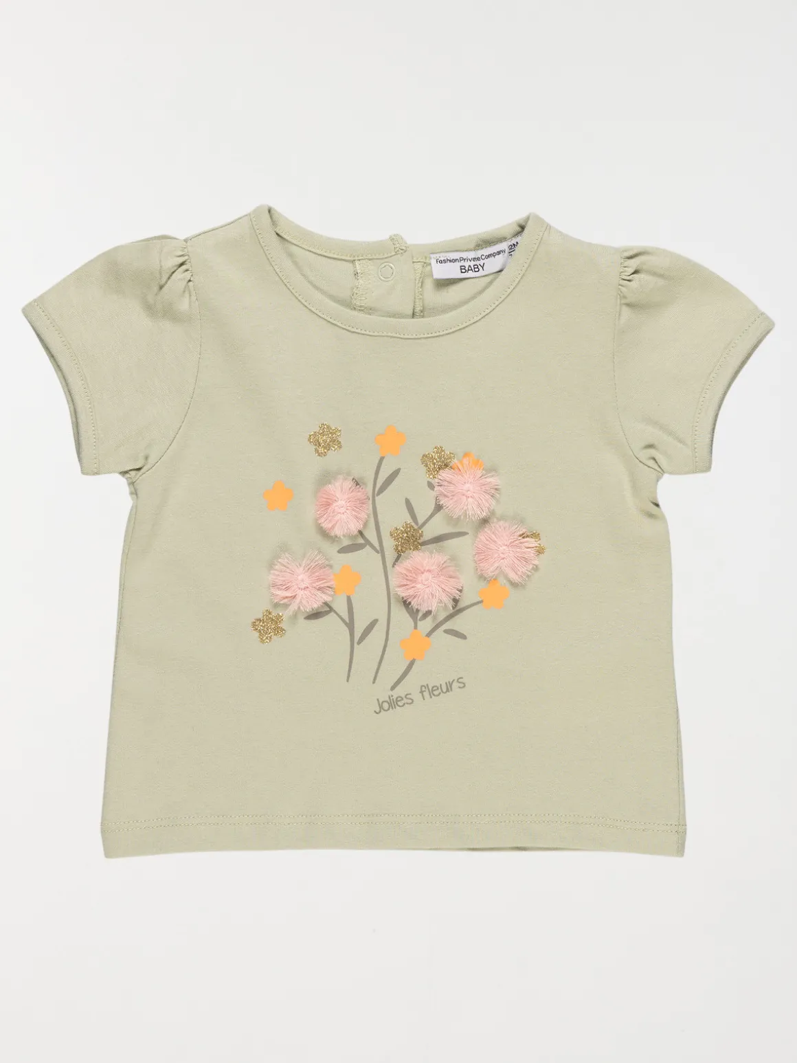 T-shirt fleurs pompons fille (3-24M)